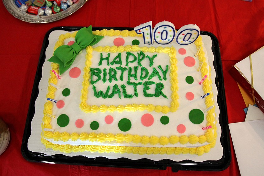 The birthday cake for Walter Derdeyn's 100 birthday party Friday, May 6 at the Regency House.