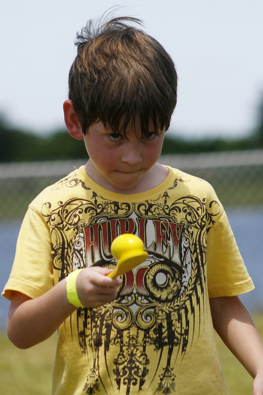 Caleb Bradley concentrated hard while balancing an egg on a spoon.