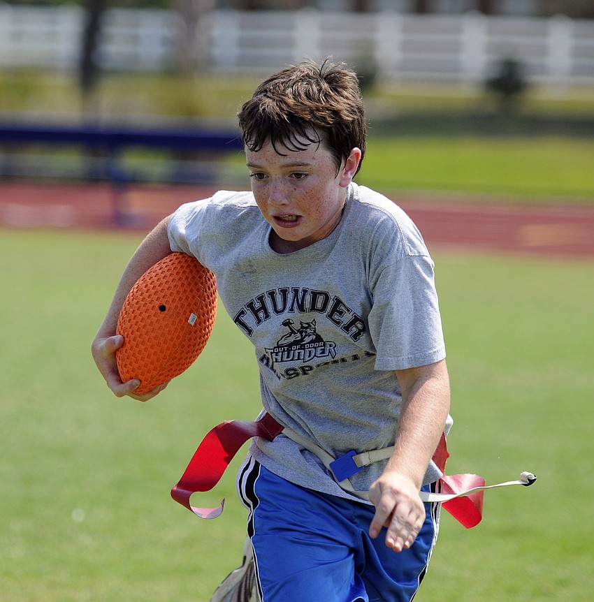 Gus Mahler, 11, scored a touchdown for his team.
