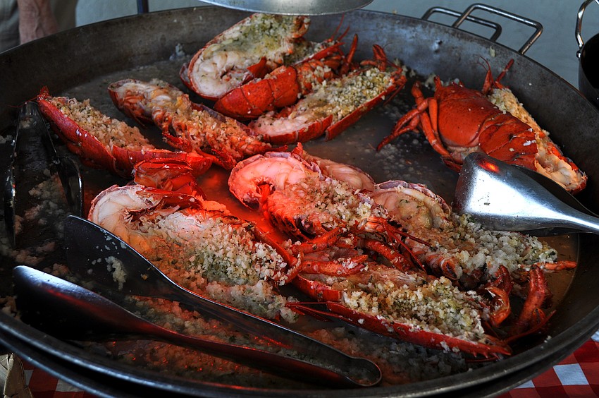 Lobster on the buffet table at the Lobster BBQ by the pool at Longboat Key Club Resort.