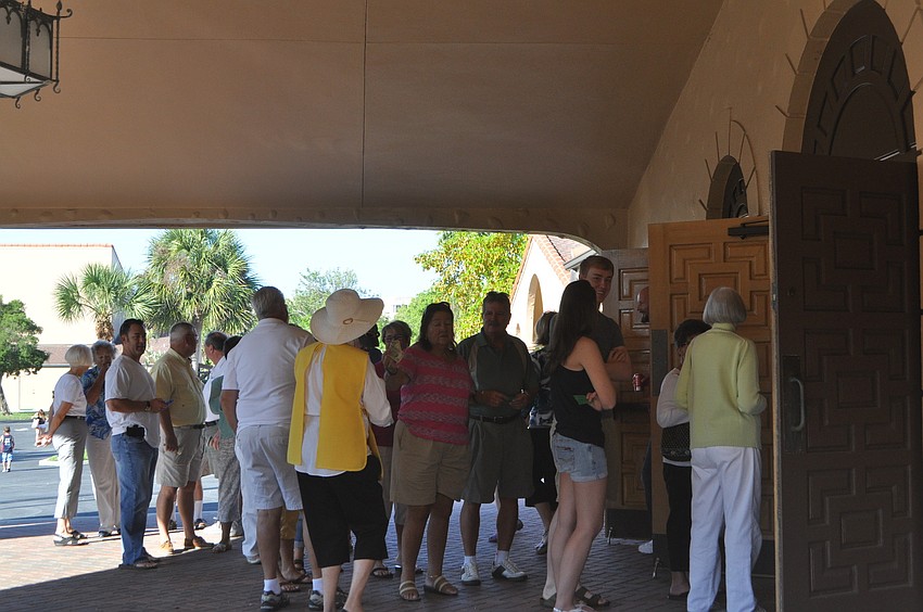 Hungry guests line up for pancakes