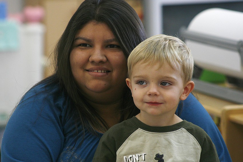Teacher Kristal Veloquio and Chase Nye enjoyed the presentation.