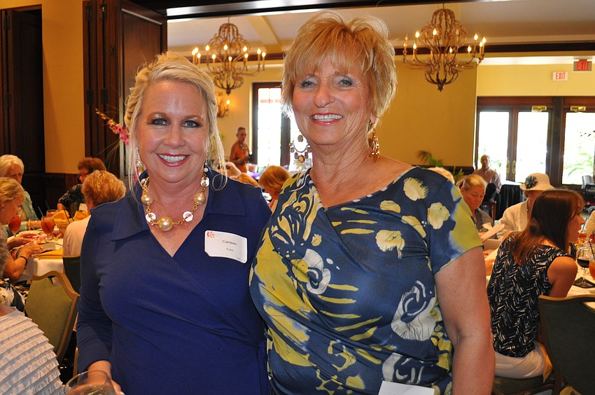 Model Carleen Fuiks checked in with event organizer and club President Jean Gustafson before the show started.