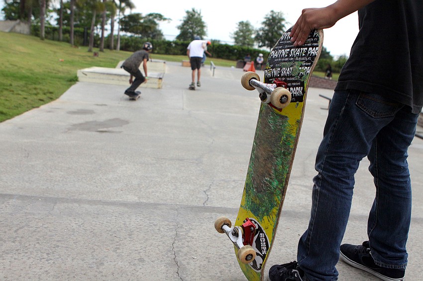 People skate together at the skate park Saturday, May 14 during the Golden Era Tour event at Payne Park.