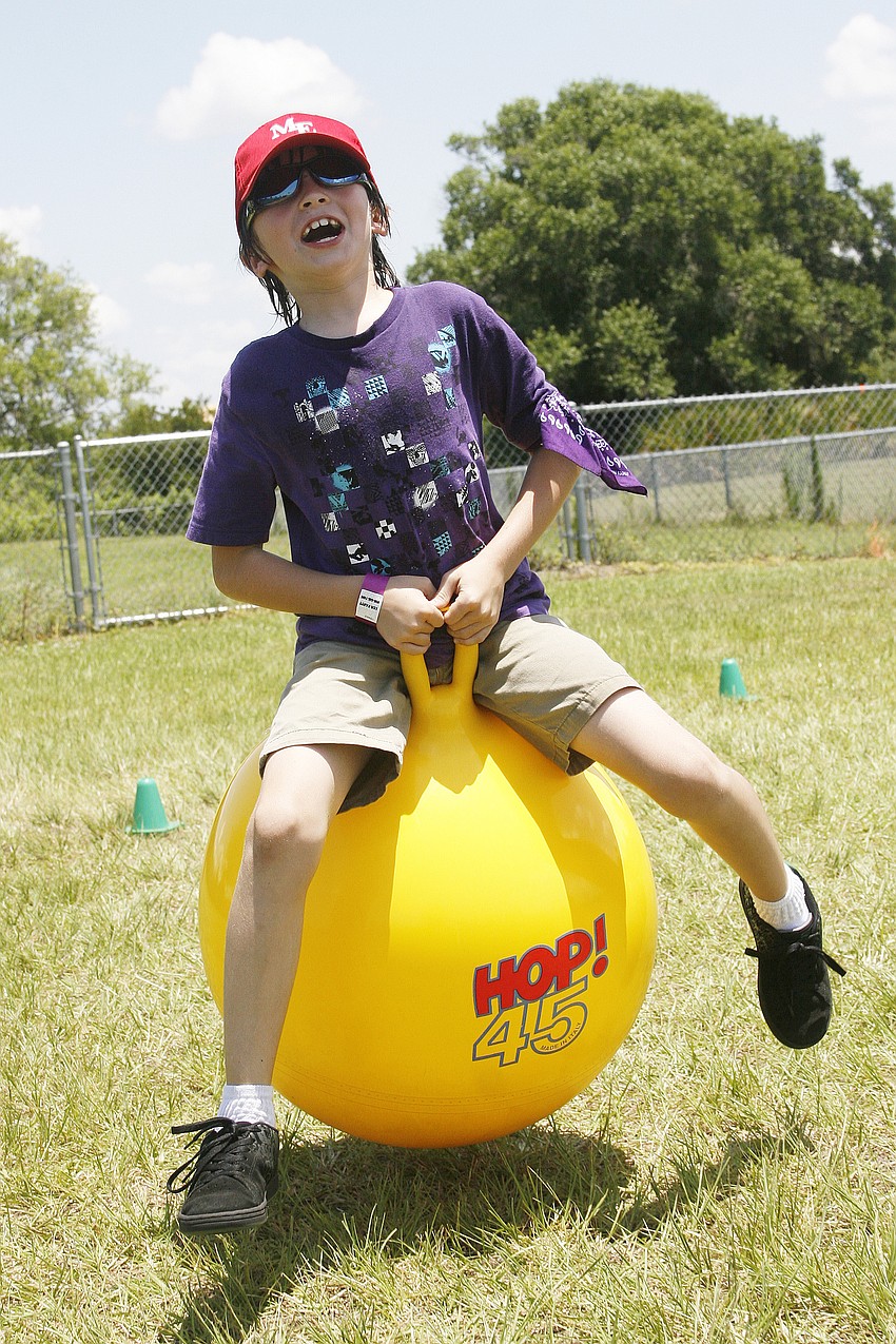 Dylan Hutchins caught some big air atop this inflatable bouncing ball.