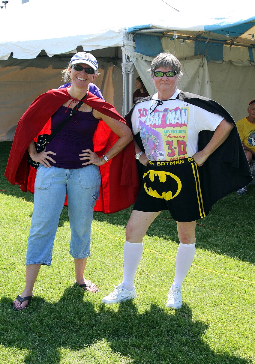 Lisa Smith, Superwoman, and Joann Heaton, Batman, were just two of the members of the Sarasota Memorial Hospital Super Heroes on Saturday, April 9 at Sarasota High School.