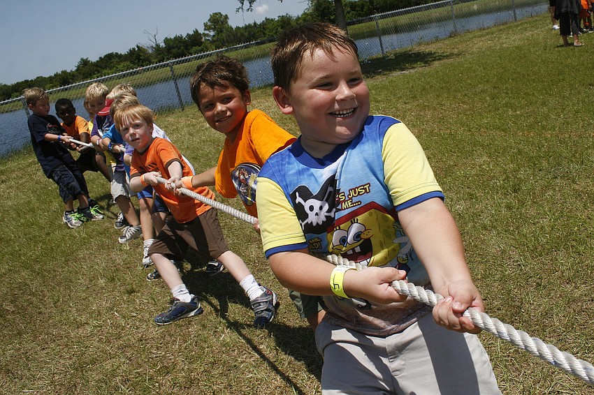 Logan Wilson pulled hard for his team during the tug-of-war.