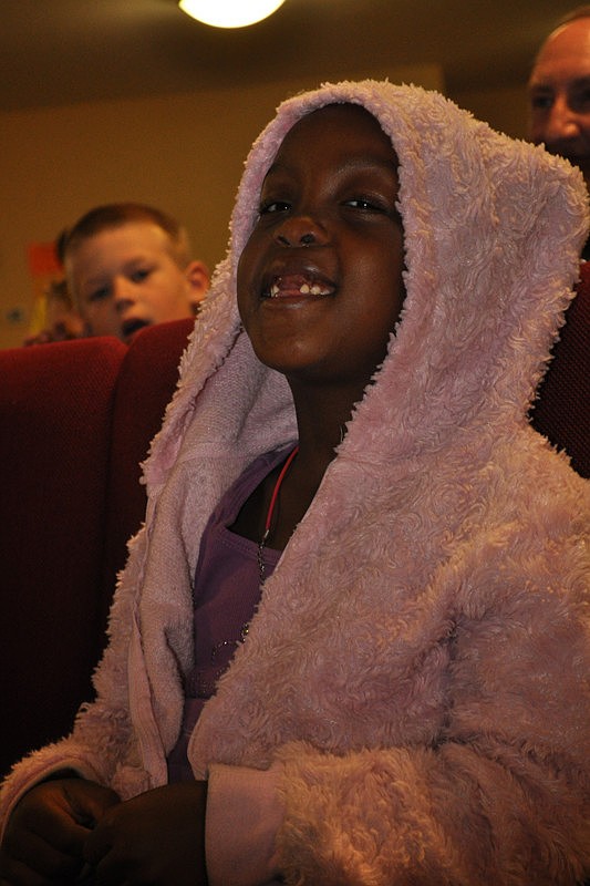 Victoria Kishoiyan, 6, was all smiles as she watched the drama.