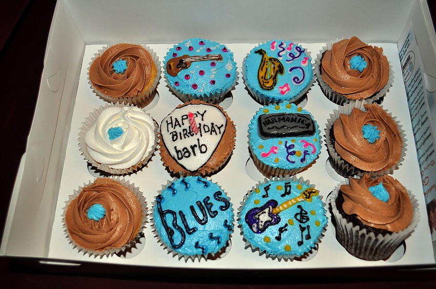Cupcakes were especially made for Barbara Strauss' birthday withe a Blues Festival theme.