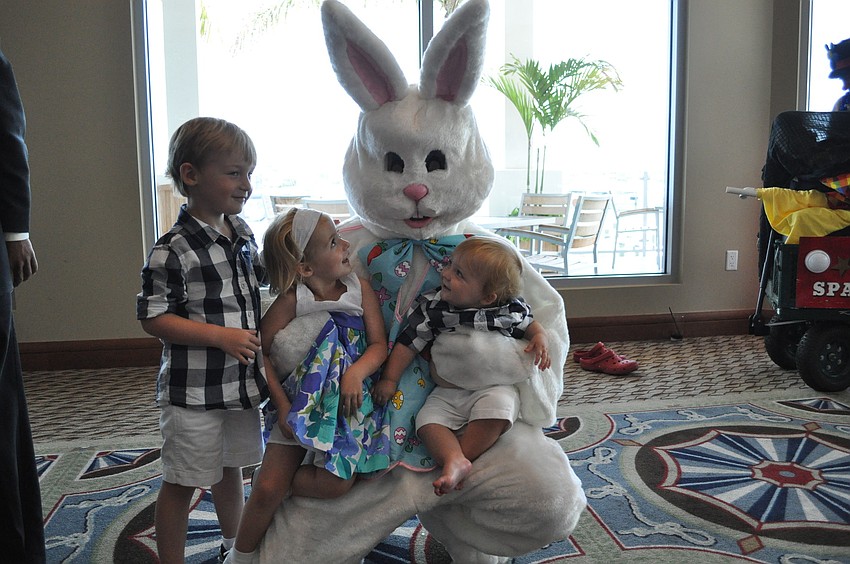 Jake, Danika and Maks Hoddinott with the Easter Bunny