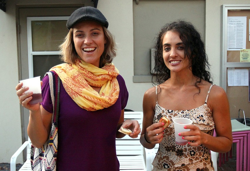 Jacqui Taylor and Andrea Mendolia enjoy some wine and cheese Friday, May 6 during the Wine, Cheese and Beads event at Five Points Collective.