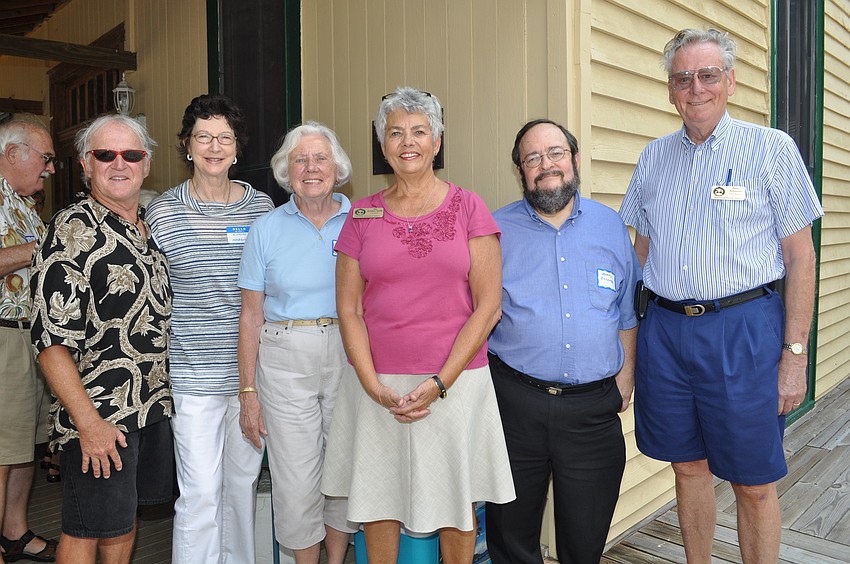 Newly elected incoming board members Chuck Resh and Lynn Harding, secretary JoRita Stevens, President Howard Rosenthal and vice president Hans Johnsson