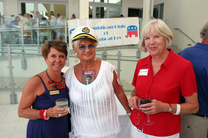 Carol Peschel, Lydia Bohn and Judy Williams have fun at the Republican Club of Longboat Key's summer social Wednesday, June 15 at Sarasota Yacht Club.