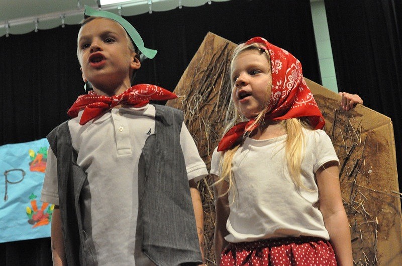 Benjamin Locke and  Kaylee Hansut  villagers tell the soldiers they have no food to share.