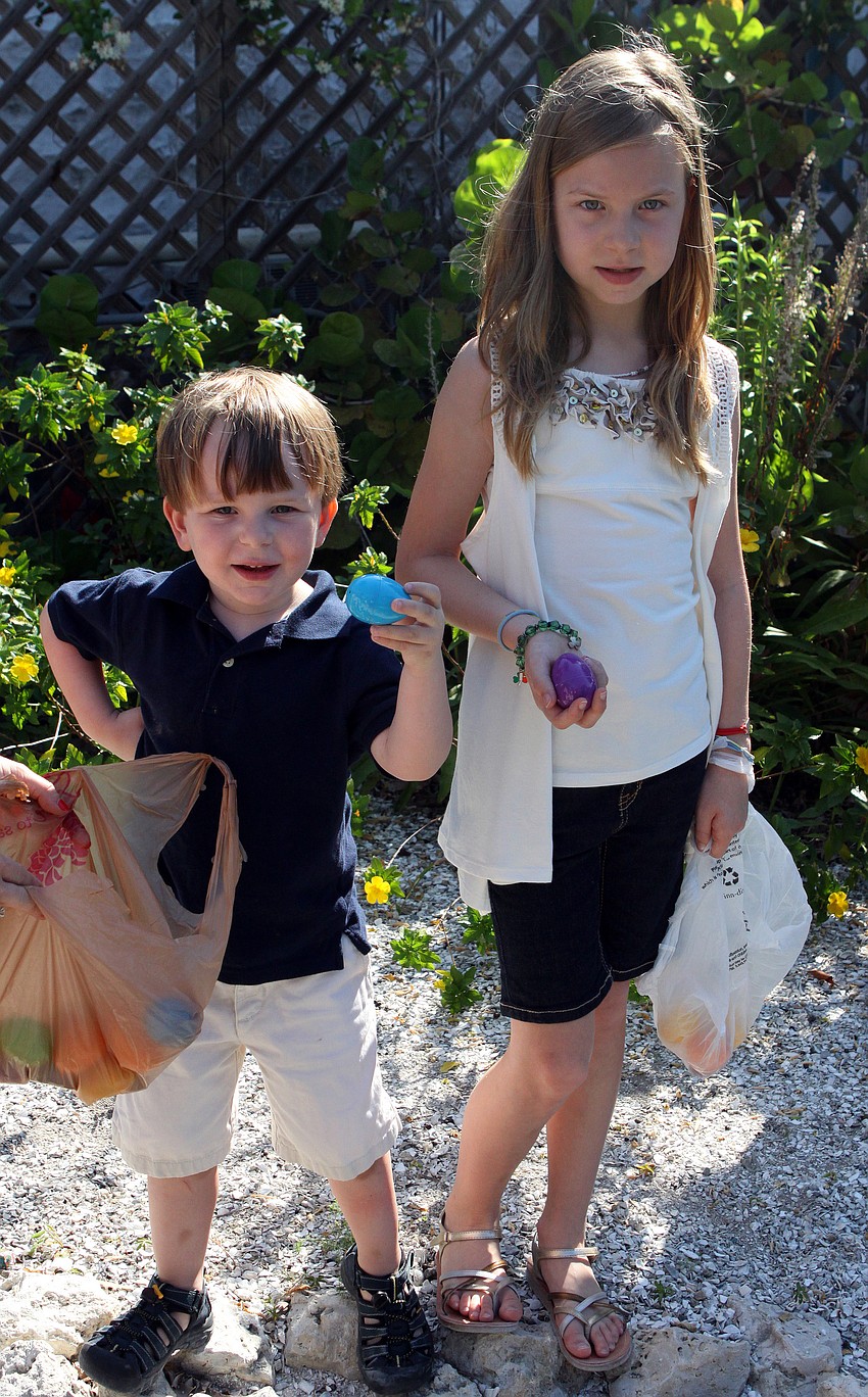Caden and Devon show off their Easter eggs at Mar Vista.