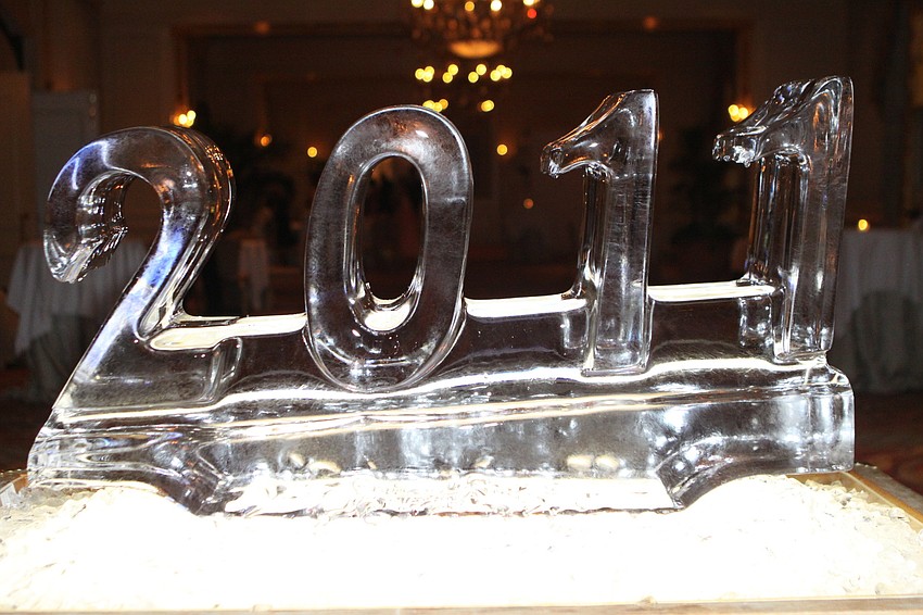 Several groups of students posed for photos in front of this ice sculpture.