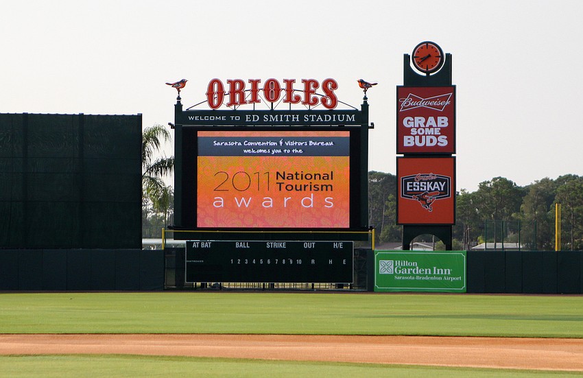 The billboard at Ed Smith Stadium.