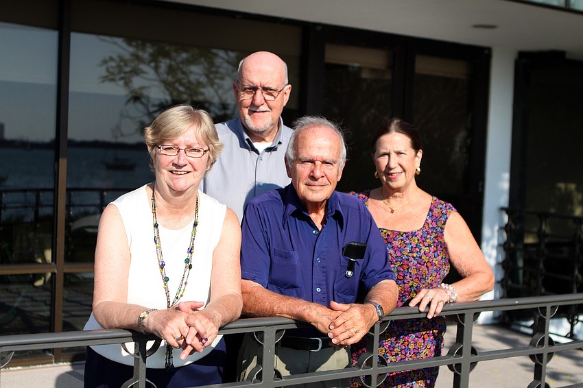 Jean Etsinger, event chair, William Hull, president of Family Promises, David S. Howard, of the Asolo Rep and one of the judges, and Sally Reeder, co-chair and secretary for Family Promises, poses outside of Selby Garden's Great Room by the Bay.