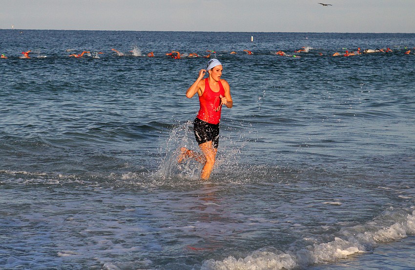 Tarin Forbes was one of the first women in her division to complete the swimming portion of the triathlon.