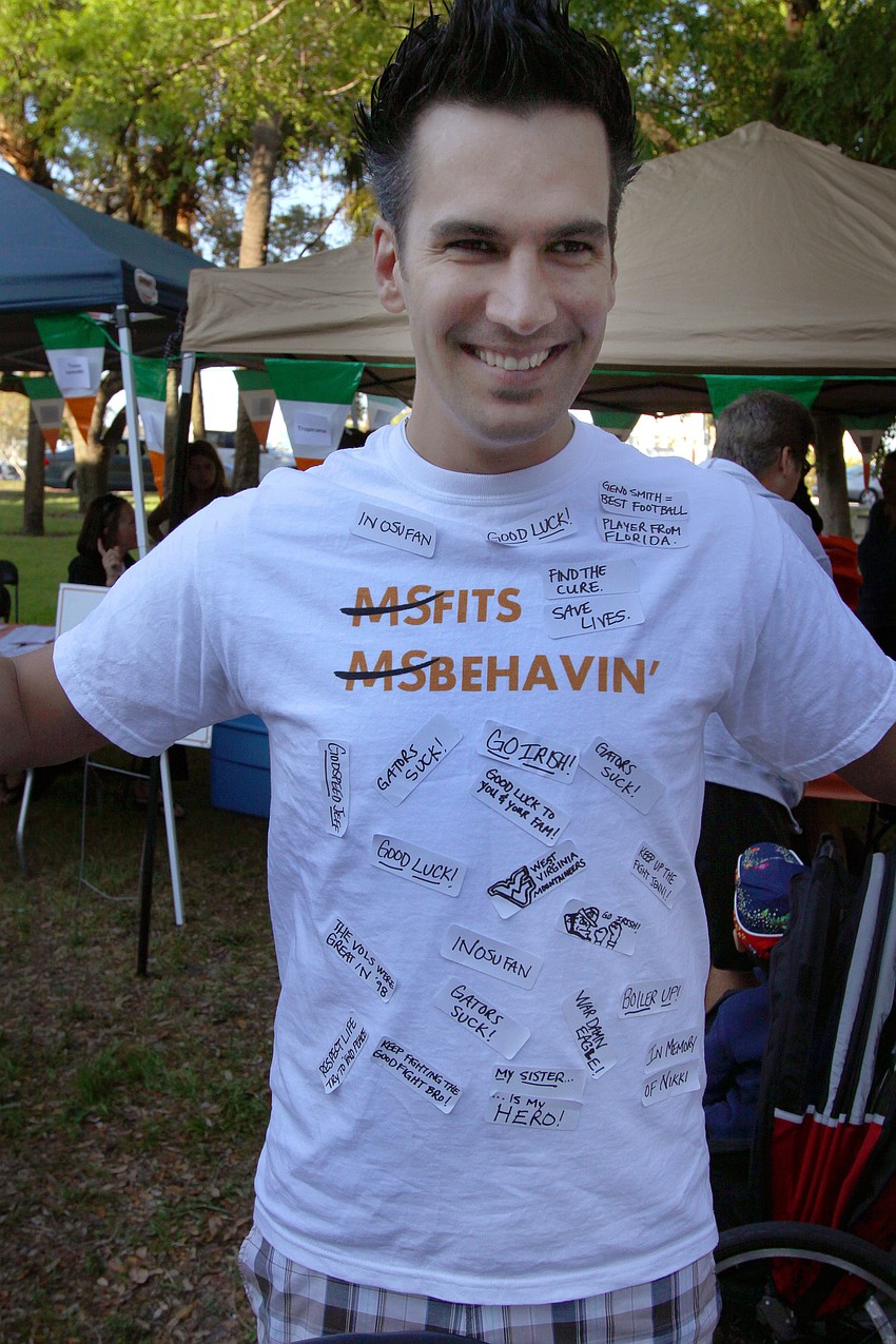 Jeff Kessock raised $500 for his team by having people donate $5 for each sticker with whatever message they wanted written on it.