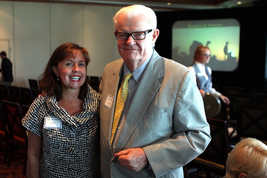 Kathryn and Bob Carr pose together after the travel presentation Tuesday, May 17 during the 