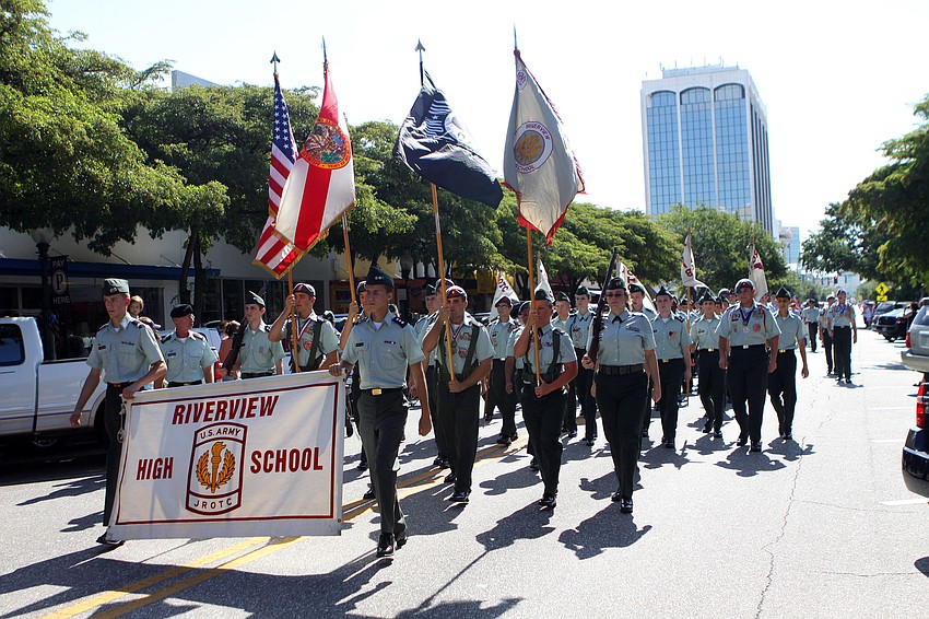 The JROTC from Riverview High School march down Main Street Monday, May 30 during the Memorial Day parade.