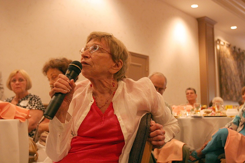 Sonia Fuentes asks a question during the Q&A portion of AJC's Lunch and Lecture with Ari M. Gordon, Wednesday, June 16 at Michael's on East.