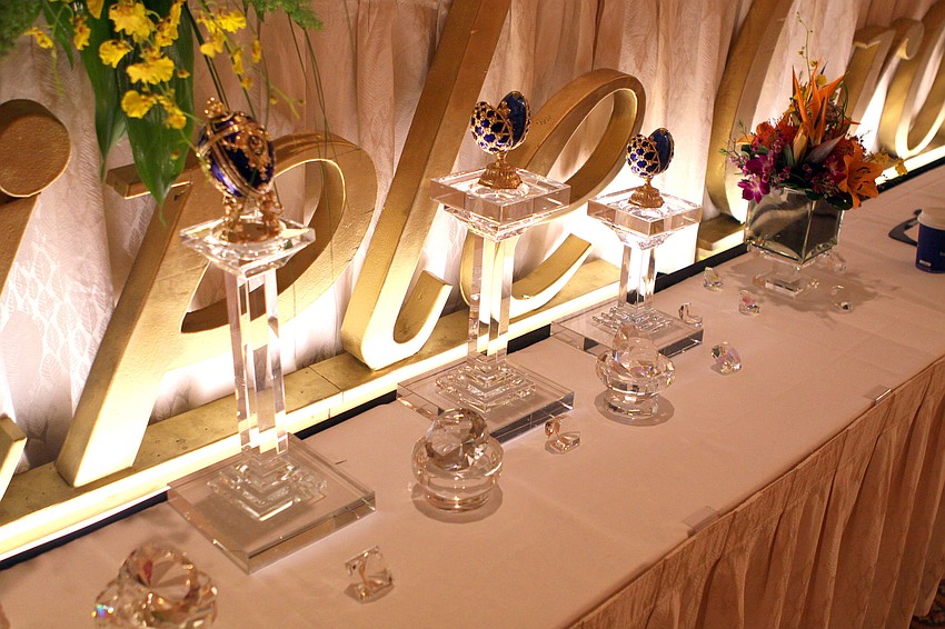 Some of the trophies were on display up by the judges' table.