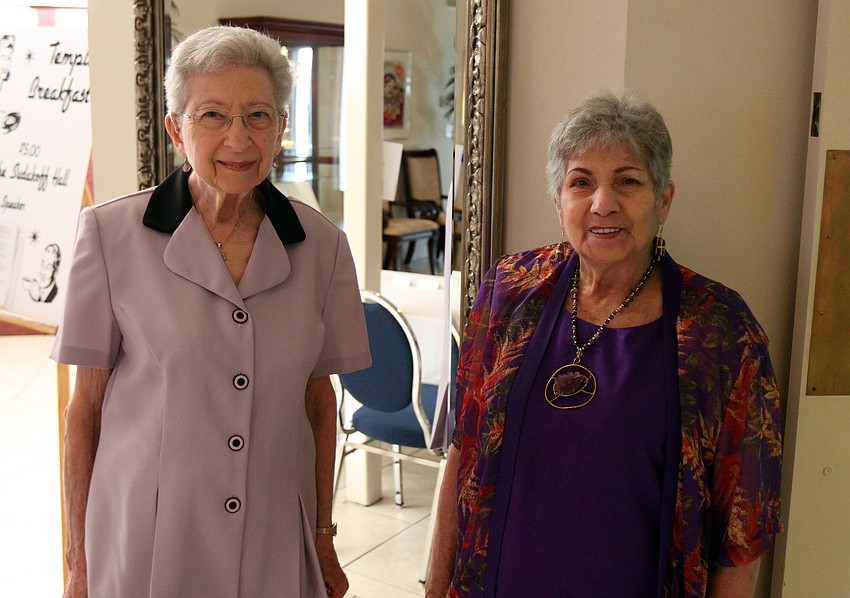 Bernice Siegel and Annabelle Wolter coordinated the Seder dinner at Temple Emanu-El. Passover began at sundown on Monday.