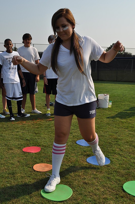 Taylor Karp, 15, carefully chose where he stepped next in the minefield game.