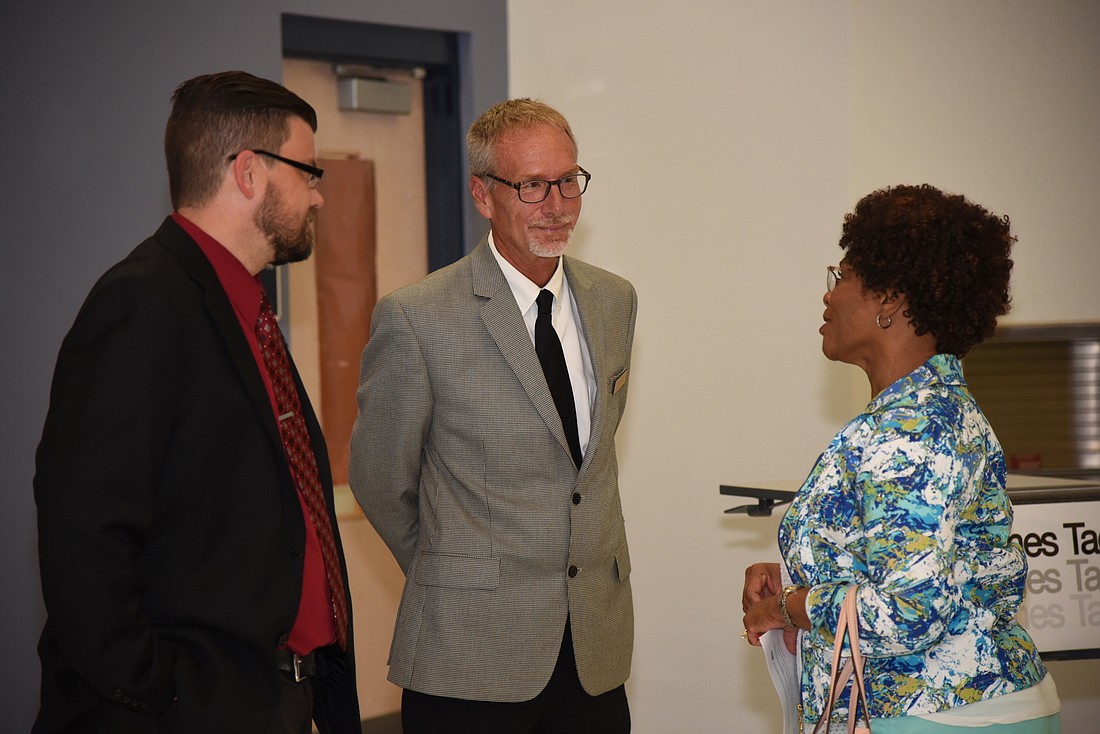 James Tager speaks with community members at a recent meet-and-greet. He was selected to replace Jacob Oliva as the superintendent of Flagler Schools. Photo courtesy of Flagler Schools