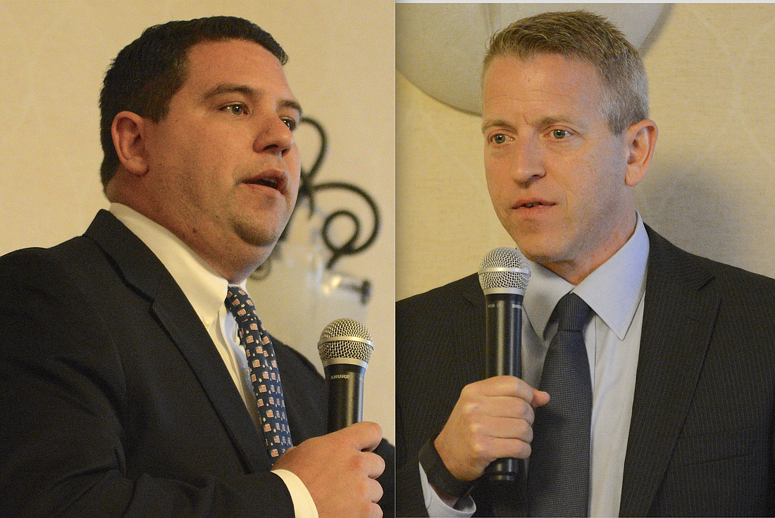Florida Sen. Travis Hutson and Rep. Paul Renner speak at a Common Ground Breakfast organized by the Flagler Chamber July 27. Photo by Jonathan Simmons