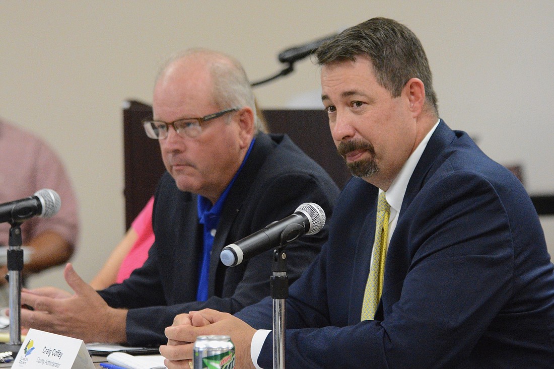 County Administrator Craig Coffey listens during a joint meeting between the County Commission and the Flagler Beach City Commission Aug. 7. Photo by Jonathan Simmons