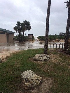 The ocean has breached the dunes at Mala Compra Park. Photo courtesy of the Flagler County Sheriff's Office
