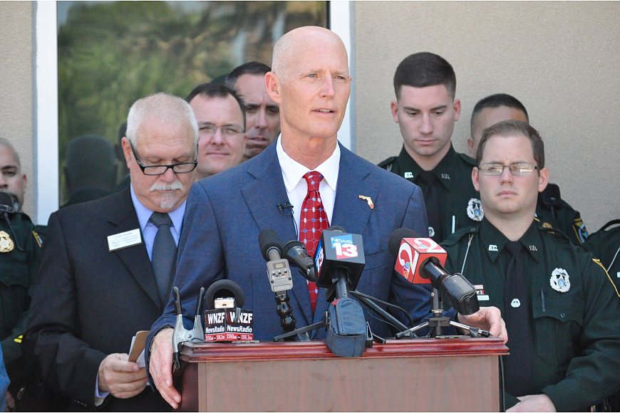 Florida Governor Rick Scott speaks at a ribbon cutting ceremony for the new Sheriff's Operations Center. Scott urged for a disaster declaration from President Donald Trump. Photo by Jonathan Simmons