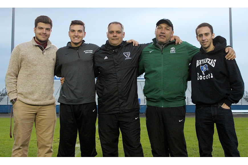 Coach Reg Monsanto's sons Nick and Nate, Rich Weber, Reg and Weber's son, Nick. Photo by Jeff Dawsey
