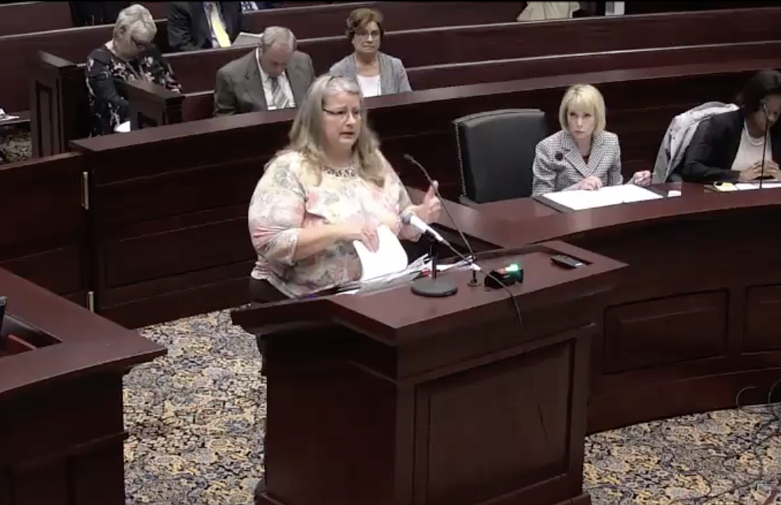 Kimberle Weeks speaks before the Commission on Ethics Dec. 8. (Image courtesy of the state of Florida)