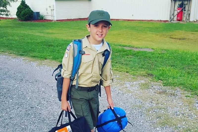 Cameron Higgins coming home from a boy scout camping trip. Courtesy photo