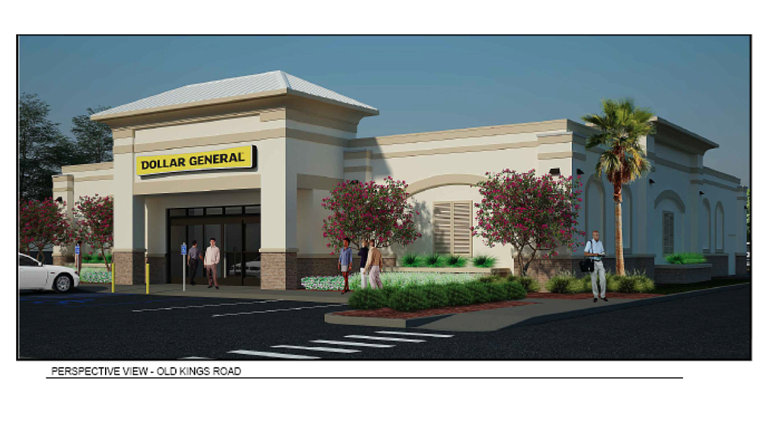 A rendering shows the proposed Dollar General store on Old Kings Road (Image from presentation included in Feb. 17 Planning Board meeting backup documentation)
