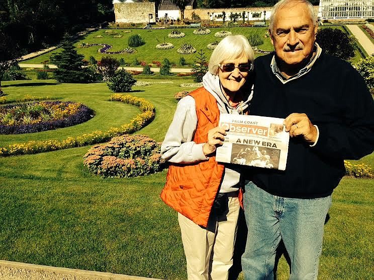 Stan and Jean Hydrick pose with the Palm Coast Observer on a recent trip to Ireland. Courtesy photo