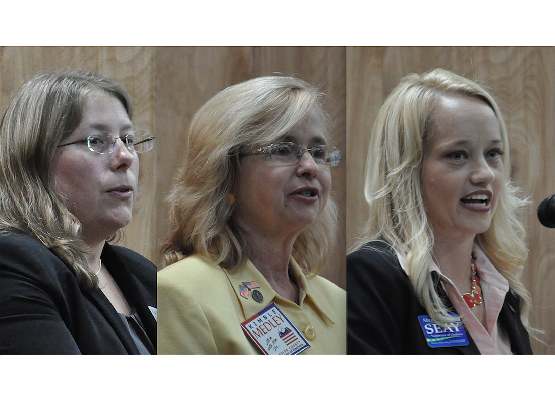 Kaiti Lenhart, Kimble Medley and Abra Seay at the Supervisor of Elections Forum May 4. (Photos by Jonathan Simmons)