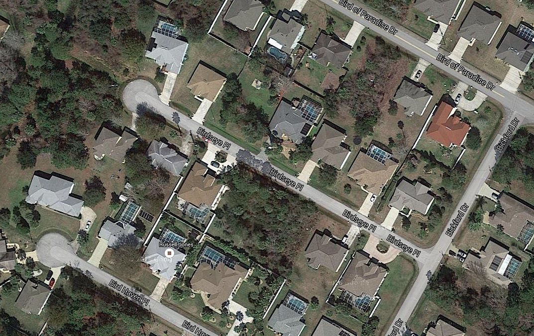 Birdseye Place branches off Bickford Drive and ends in a cul-de-sac. (Image from Google Maps)