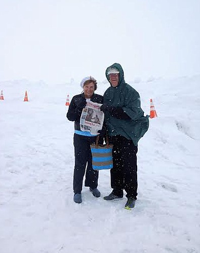 Floridians don't usually find themselves in snow, and certainly not in May, but Lee and Nate Herkamp remembered to take their Palm Coast Observer Along. Courtesy photo