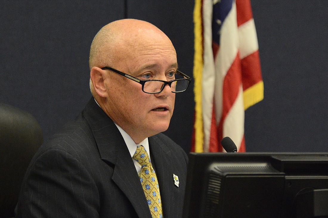 Flagler County Commissioner Donald O'Brien speaks at a County Commission meeting. (Photo by Jonathan Simmons)