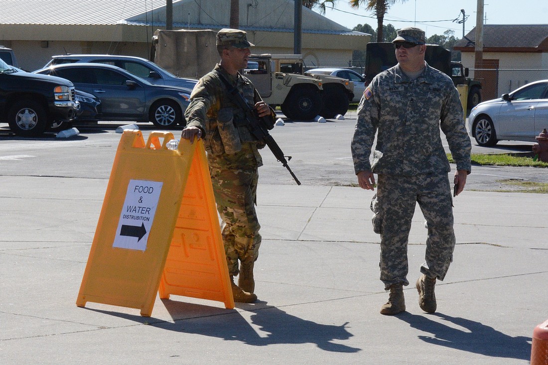 The point of distribution for food and water at the Flagler County Executive Airport will close at 4 p.m. Tuesday, Oct. 11. (Photo by Jonathan Simmons)