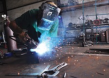 Welder Bob Bauman, of All Phases Welding & Fabrication, works on a floor joist bracket. Bauman has been welding for 23 years â€” even performing the job while serving in the U.S. Navy.