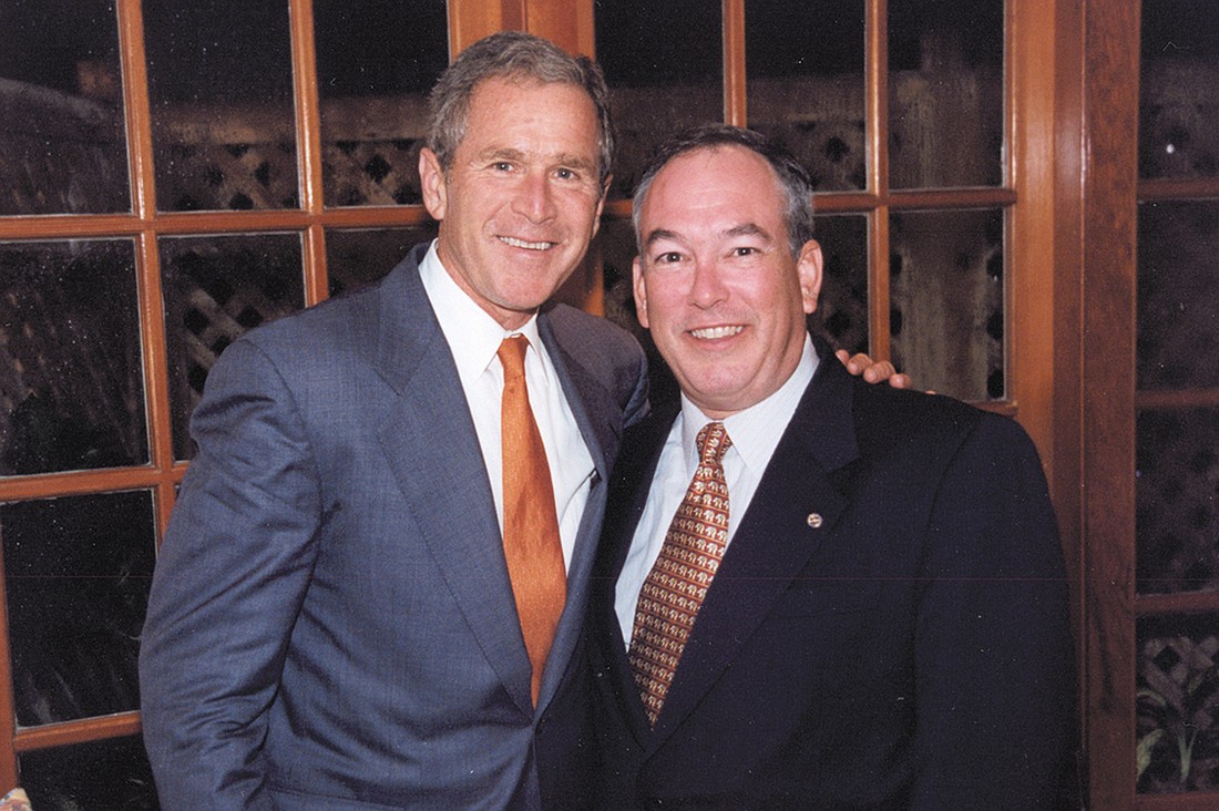 President George W. Bush and then-chairman of the Republican Party of Sarasota County, Tramm Hudson, on Sept. 10, 2001, at the Colony. Courtesy photo.