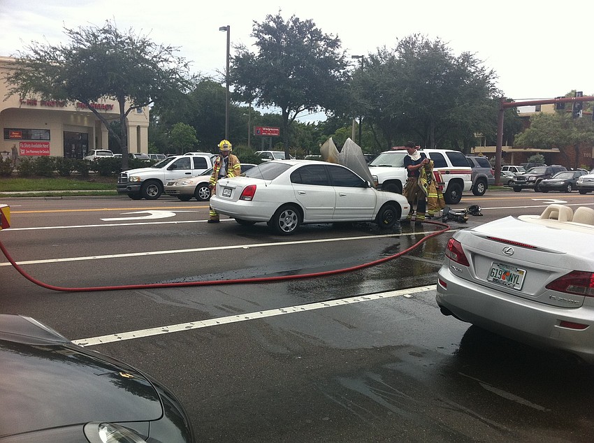 A car caught on fire at the intersection of Bahia Vista and U.S. 41, slowing traffic Thursday afternoon.