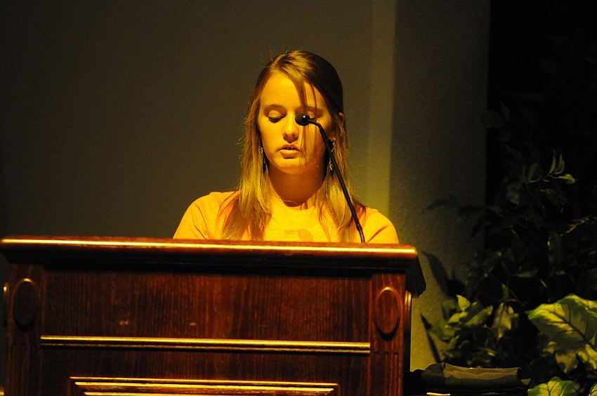 Sixteen-year-old Shelby Graves recited an emotional poem she wrote about keeping the porch light on for a firefighter father who died in the World Trade Center.