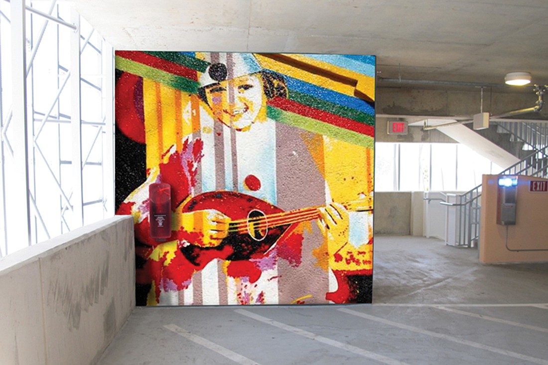 This depiction of how a Palm Avenue parking garage wall would look was presented to the Public Art Committee. Courtesy photo.